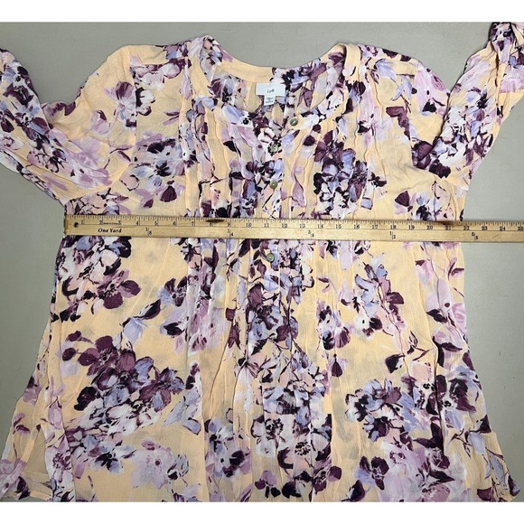 J Jill Pintucked Bell Sleeve Floral Blouse Womens 1X Purple Peach 3/4 Sleeve - Picture 8 of 10